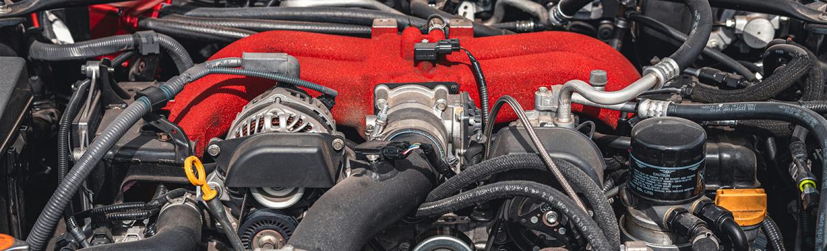 Upclose view of a car engine